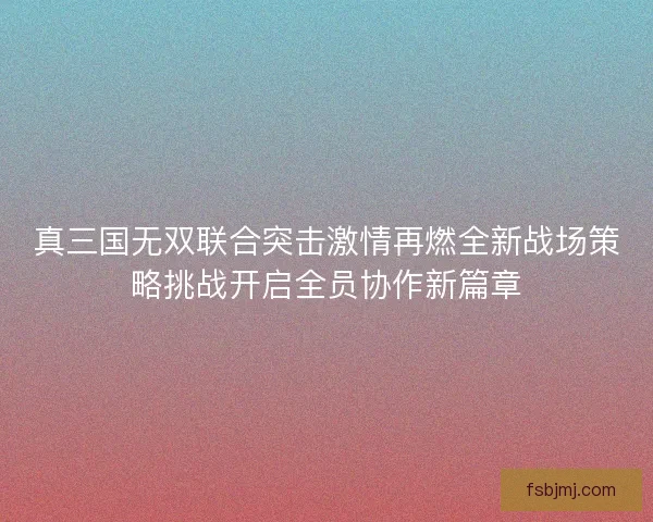 真三国无双联合突击激情再燃全新战场策略挑战开启全员协作新篇章